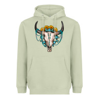 Matcha sunflower gemstone bull skull Heavyweight Hoodie - OliviaCreatesArt