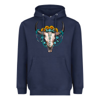Navy sunflower gemstone bull skull Heavyweight Hoodie - OliviaCreatesArt