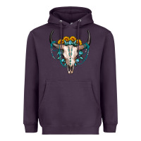 Plum sunflower gemstone bull skull Heavyweight Hoodie - OliviaCreatesArt
