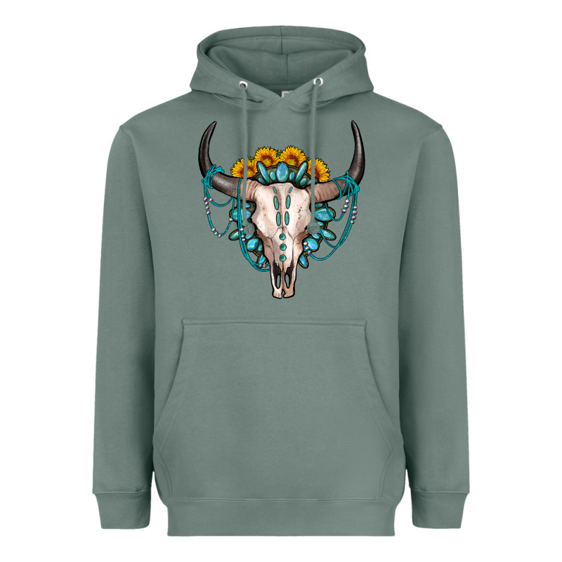 Sunflower Gemstone Bull Skull Heavyweight Hoodie by OliviaCreatesArt | Teevron