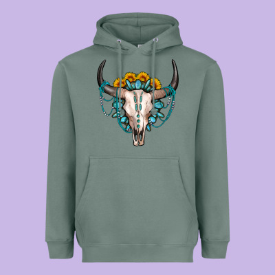 Sunflower Gemstone Bull Skull Heavyweight Hoodie Designed By Oliviacreatesart