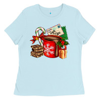 Baby Blue Christmas hot chocolate cup with gift and letters Ladies Tee - AdoDesignShop