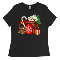 Black Christmas hot chocolate cup with gift and letters Ladies Tee - AdoDesignShop