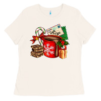 Bone Christmas hot chocolate cup with gift and letters Ladies Tee - AdoDesignShop