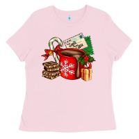 Bubblegum Pink Christmas hot chocolate cup with gift and letters Ladies Tee - AdoDesignShop