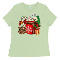 Matcha Christmas hot chocolate cup with gift and letters Ladies Tee - AdoDesignShop