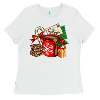 White Christmas hot chocolate cup with gift and letters Ladies Tee - AdoDesignShop