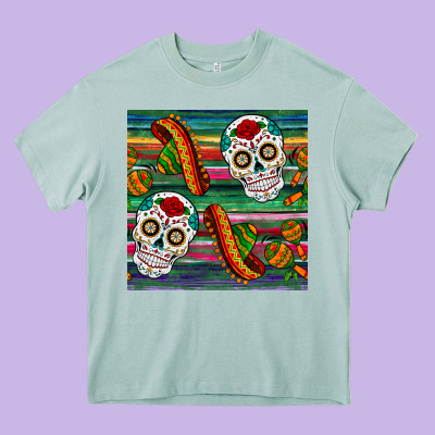 Sugar Skull Seamless Pattern Heavy Core Tee Designed By Bundleandbundleshop