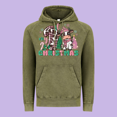 My First Christmas Cow Vintage Hoodie Designed By Maliassmallbusiness