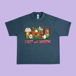 Chicken   Coffee Cups Urban Heavy Tee Designed By Maliassmallbusiness