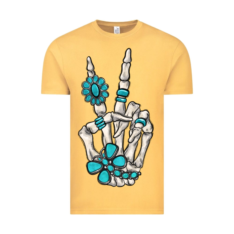 Turquoise Gemstone Skeleton Hand Vintage Tee by MaliasSmallBusiness | Teevron