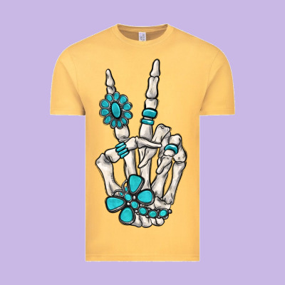 Turquoise Gemstone Skeleton Hand Vintage Tee Designed By Maliassmallbusiness