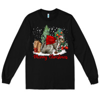 Black Merry Christmas Gray Squirrel Long Sleeve Tee - LillyAllenDesigns