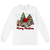 White Merry Christmas Gray Squirrel Long Sleeve Tee - LillyAllenDesigns