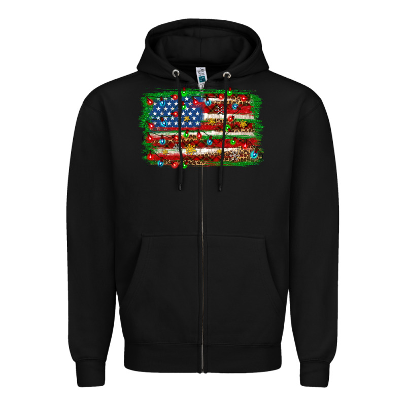 Christmas American Flag 4th Of July Zipper Hoodie by HowdyJamesFarm | Teevron