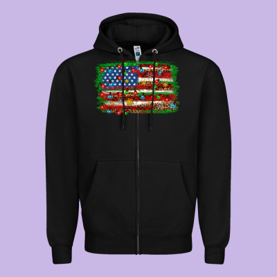 Christmas American Flag 4th Of July Zipper Hoodie Designed By Howdyjamesfarm