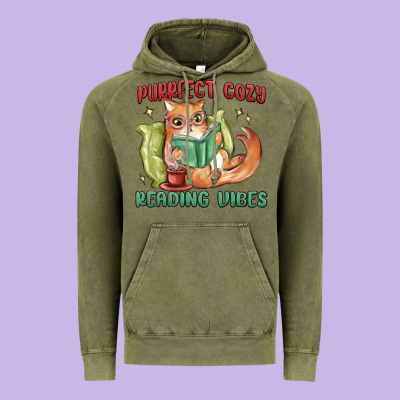 Purrfect Cozy Reading Vibes Vintage Hoodie Designed By Maliassmallbusiness