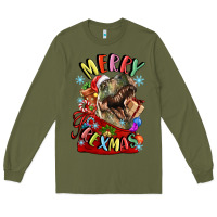 Army Green t rex merry rexmas Long Sleeve Tee - LillyAllenDesigns