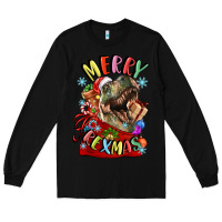 Black t rex merry rexmas Long Sleeve Tee - LillyAllenDesigns