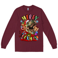 Burgundy t rex merry rexmas Long Sleeve Tee - LillyAllenDesigns