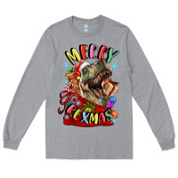 Heather Grey t rex merry rexmas Long Sleeve Tee - LillyAllenDesigns