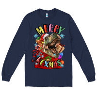 Navy t rex merry rexmas Long Sleeve Tee - LillyAllenDesigns