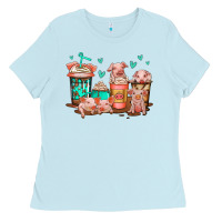 Baby Blue cute pigs coffee Ladies Tee - Jasminsmagicworld