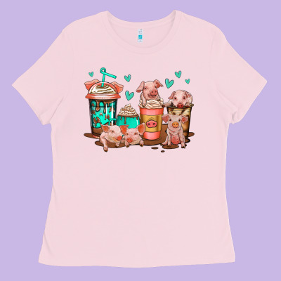 Cute Pigs Coffee Ladies Tee Designed By Jasminsmagicworld