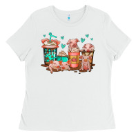 White cute pigs coffee Ladies Tee - Jasminsmagicworld