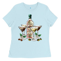 Baby Blue martini glasses and martini bottle Ladies Tee - AdoDesignShop