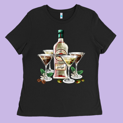 Martini Glasses And Martini Bottle Ladies Tee Designed By Adodesignshop
