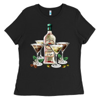 Black martini glasses and martini bottle Ladies Tee - AdoDesignShop