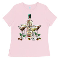 Bubblegum Pink martini glasses and martini bottle Ladies Tee - AdoDesignShop