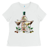 White martini glasses and martini bottle Ladies Tee - AdoDesignShop