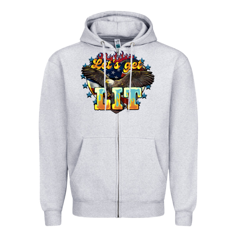 Let's Get Lit America Eagle 4th Of July Zipper Hoodie by HowdyJamesFarm | Teevron