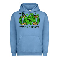 Pigment Pebble Blue With god all things are possible St. Patrick's Day Urban Hoodie - LillyAllenDesigns