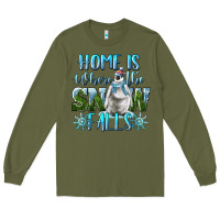 Army Green Home Is Where The Snow Falls Winter Penguin Long Sleeve Tee - LillyAllenDesigns