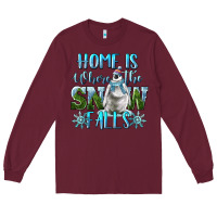 Burgundy Home Is Where The Snow Falls Winter Penguin Long Sleeve Tee - LillyAllenDesigns