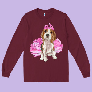 Balerina Beagle With Tutu Long Sleeve Tee Designed By Ranaportraitstore