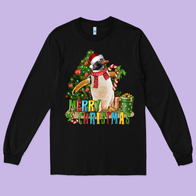 Merry Christmas Penguin Long Sleeve Tee Designed By Lillyallendesigns