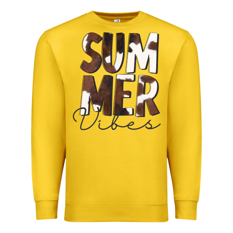 Summer Vibes Brown White Cowhide Premium Sweatshirt by CowCowDesign | Teevron
