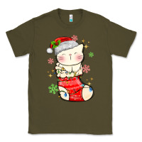 Army Green christmas cat in Classic Tee - MaliasSmallBusiness