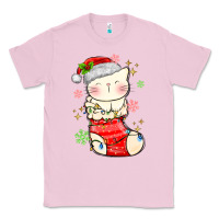 Bubblegum Pink christmas cat in Classic Tee - MaliasSmallBusiness