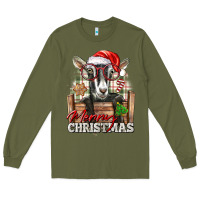 Army Green Merry Christmas Alpine Goat Long Sleeve Tee - LillyAllenDesigns