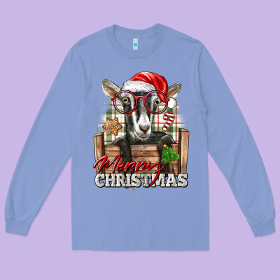 Merry Christmas Alpine Goat Long Sleeve Tee Designed By Lillyallendesigns