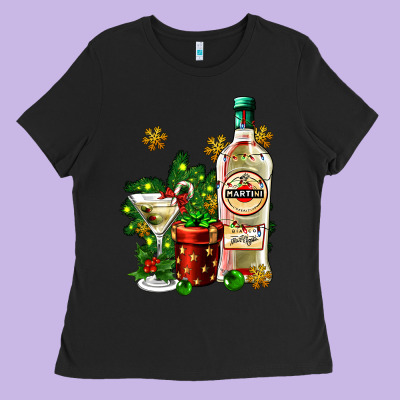 Cocrtail Martini And Gift And Snow Ladies Tee Designed By Adodesignshop