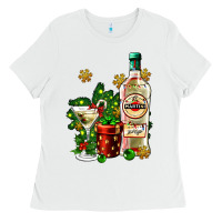 White cocrtail martini and gift and snow Ladies Tee - AdoDesignShop