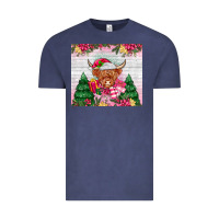 Vintage Denim pink christmas cow Vintage Tee - MaliasSmallBusiness