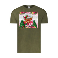 Vintage Olive pink christmas cow Vintage Tee - MaliasSmallBusiness