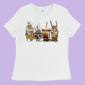 Skeleton Coffee Ladies Tee Designed By Jasminsmagicworld